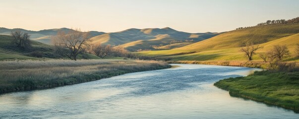 Obraz premium Beautiful landscape photograph of a flowing river in the hills