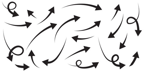 Black arrows set. Curved arrows. Arrow sign. Flat style icons. 1176