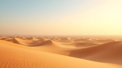 Golden Sands Of The Desert At Sunrise, A Serene Landscape Bathed In Warm, Soft Light
