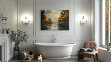 Autumn Landscape in a Classic Bathroom