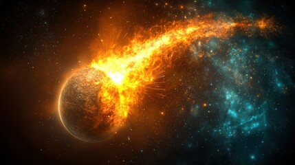 Obraz premium Stunning Cosmic Explosion in the Depths of the Galaxy Illuminating the Interstellar Space with Fiery Light and Celestial Phenomena Explosive Cosmic Event in the Vast Universe