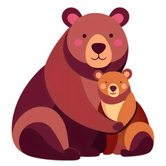 Mother Bear Cuddling Her Cub with Warm Brown Tones PNG