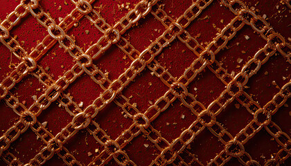Luxury Golden Chain Pattern: A Stunning Abstract Digital Artwork Featuring Interwoven Gold Chains on a Rich Red Background, Elegant Texture, and a Sophisticated Ornamental Design