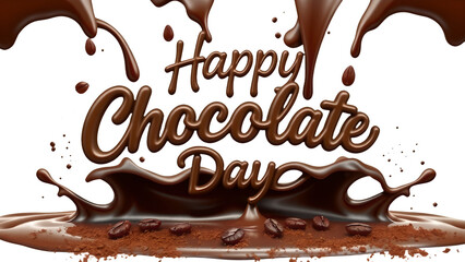 World Chocolate Day, International Chocolate Day, happy chocolate day  png, chocolate inscription on a transparent background, Cheerful chocolate day greeting card with swirl and text.