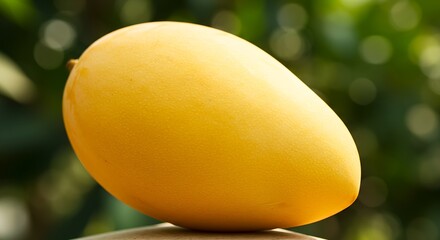 A ripe, golden mango with smooth skin and a slightly oblong shape.