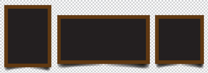 Realistic picture frame mockup black border set. Isolated Black pictures frames mock-up. Home decoration, photography presentation, blank frame mockups. 1176