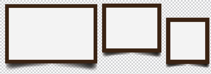 Realistic picture frame mockup black border set. Isolated Black pictures frames mock-up. Home decoration, photography presentation, blank frame mockups. 1176