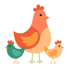 Mother Hen with Her Chicks in Soft Orange Warm PNG