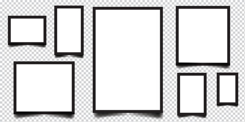 Photo frame. Picture frames set with shadow on transparent background . 1176
