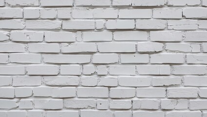 Obraz premium Detailed close-up of a textured white brick wall, showcasing a uniform pattern of light gray and white tones, ideal for added text or design elements.