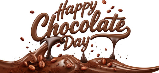 World Chocolate Day, International Chocolate Day, happy chocolate day  png, chocolate inscription on a transparent background, Cheerful chocolate day greeting card with swirl and text.