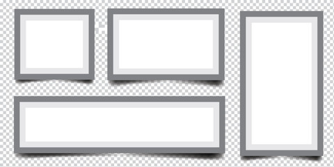 Photo frame. Vector isolated picture frame mockup with shadow on transparent background. Poster frame mockup. 1176
