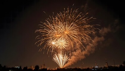 Naklejka premium Radiant Gold Bursts A Dazzling Night Sky Celebration