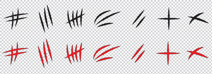 Collection of claws animal scratch vector icons. Cat, tiger, jaguar, lion monster scratches paw shapes . 1176