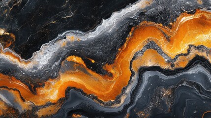 Obraz premium Abstract orange and black marble texture with gray and white veins