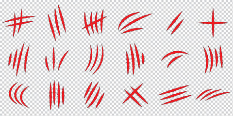 Collection of claws animal scratch vector icons. Cat, tiger, jaguar, lion monster scratches paw shapes . 1176