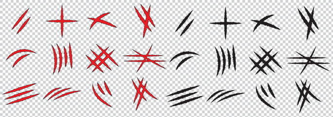 Set of black claws scratches animals. Four scratches shape. Wild animal claw marks. 1176