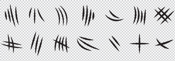 Set of black claws scratches animals. Four scratches shape. Wild animal claw marks. 1176