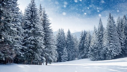 Fototapeta premium snowy winter wonderland with pine trees and falling snow