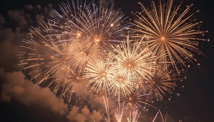 Fototapeta premium Radiant Gold Bursts A Dazzling Night Sky Celebration