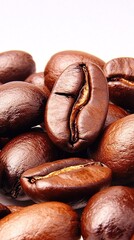 Fototapeta premium Close up of coffee beans isolate on transparent background
