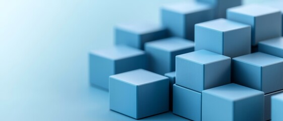Obraz premium Organization with team collaboration tools concept. Blue cubes arranged abstractly on a soft blue background.