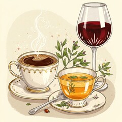 drinks. coffee, tea and wine. can be enjoyed with ice or not. all based on taste.