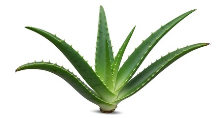 Aloe vera plant with thick, fleshy green leaves isolated on a white background.