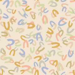 Colorful abstract geometric mosaic seamless pattern Simple retro shapes in muted pastel delicate colors Fabric design, home textile