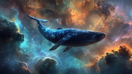 Fototapeta premium An artistic depiction of a whale swimming in the cosmos