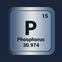 Phosphorus P icon. Number Fiveteen. Mass 30.974 detail. Vector Background.