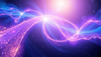 Fototapeta premium A surreal visualization of intergalactic energy, weaving through the vastness of space in mesmerizing curves. Colors of electric violet, radiant gold, and soft teal create a dreamlike effect. Particle