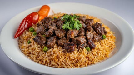 Savoring delicious beef biryani restaurant kitchen food photography culinary delight close-up flavorful cuisine