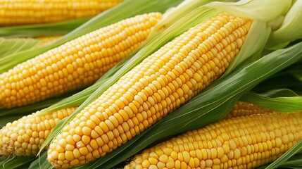 Fresh yellow corn cobs in husks.