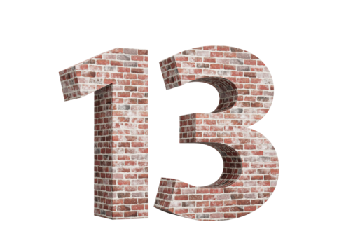 Number Thirteen 13 Digit Made Of Old Grunge Texture Wall Of Bricks Background 3D Illustration
