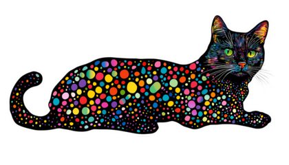 Colorful Cat Art Mosaic Feline Image on transparent background