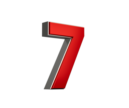Bold Vibrant Red Number Seven Number 7 With Sleek Metallic Gleam 3D Illustration