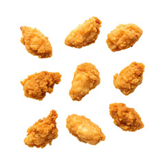 Fried oysters arranged in grid on transparency background, crispy and golden