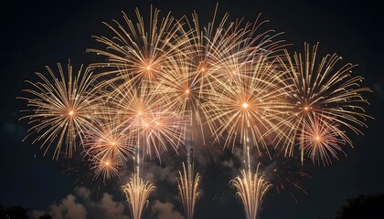 Fototapeta premium Radiant Gold Bursts A Dazzling Night Sky Celebration