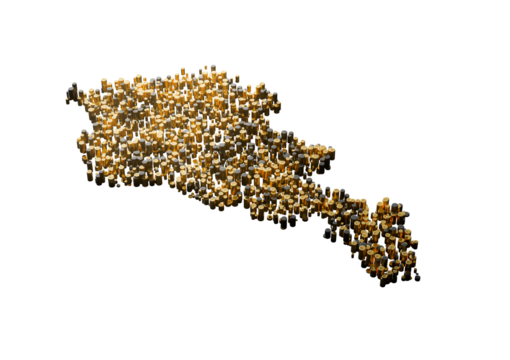 Armenia Map Made Of High Quality Premium Golden Metallic Copper Brass Pillars 3D Illustration