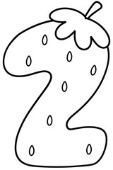 Number 2 outline strawberry design, Hand drawn number for kids, fruit number element png