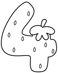 Number 4 outline strawberry design, Hand drawn number for kids, fruit number element png