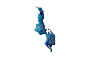 3d Deep Blue Water Malawi Map Shaded Relief Texture Map 3d Illustration