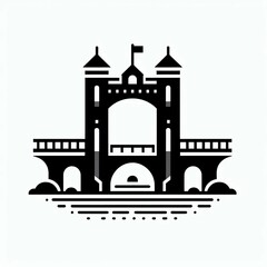Obraz premium Iconic Silhouette Medieval Castle Bridge over Water