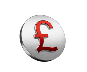 Vibrant Red British Pound Currency Symbol On A Metallic Silver Disc Icon 3D Illustration