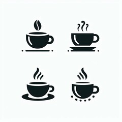 Obraz premium Coffee Icon Set Steaming Cups Coffee Bean