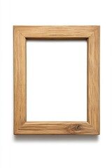 Isolated Wood Picture Frame, Studio Shot on White, Natural Grain, Close Up, Empty, Decoration,  Presentation Concept.