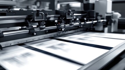 A futuristic printing press with robotic ink distribution and automated paper feeding systems