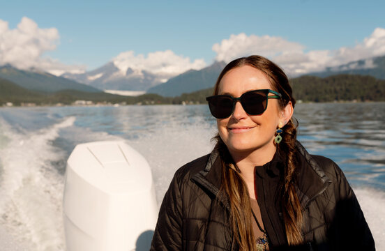 Smiling Woman on a Boat in Juneau Alaska 