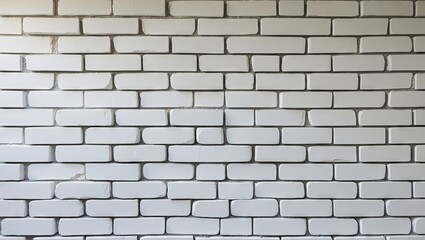 Fototapeta premium White painted brick wall arrangement featuring horizontal and vertical brick placements, creating a textured and uniform surface.